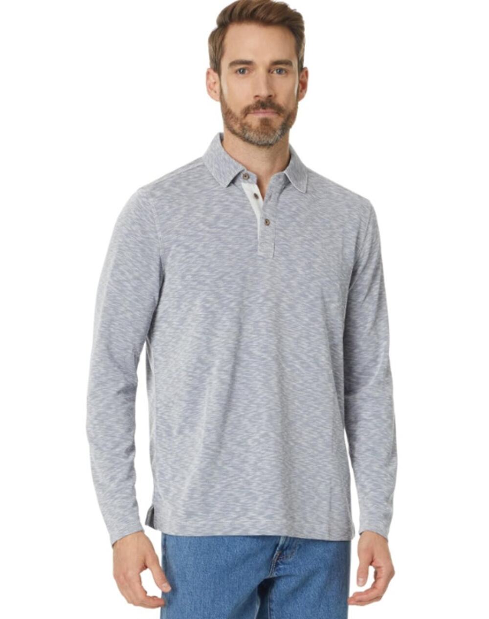 JOHNSTON & MURPHY Men's Polo Shirt XL Blue Indigo Vintage Slub Long-Sleeve NWT